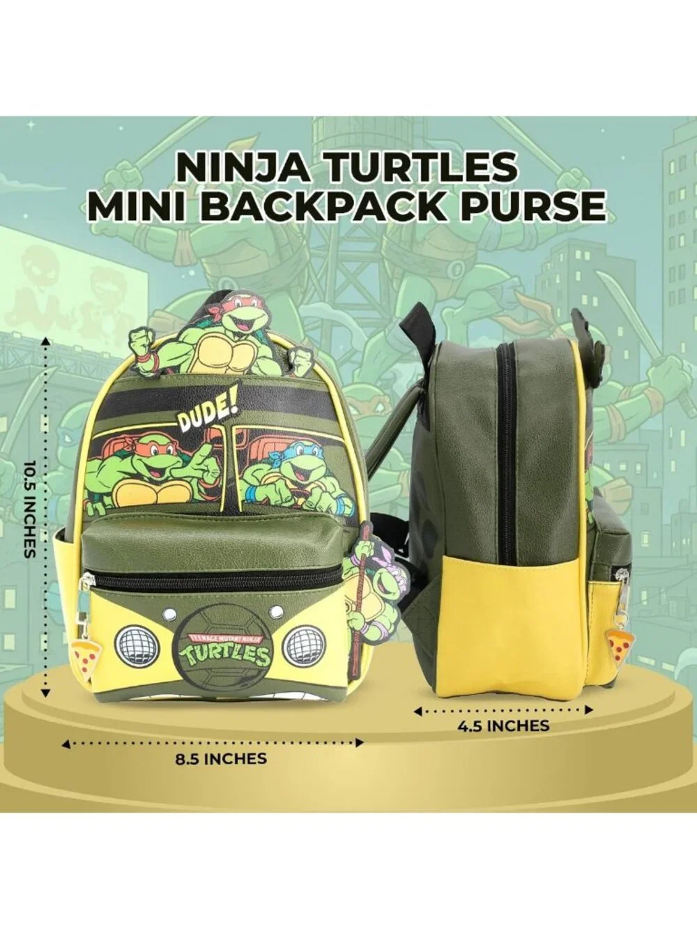 Teenage Mutant Ninja Turtles Mini Backpack Purse - Adjustable Faux Leather Bag